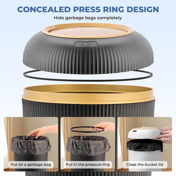 Pukomc Smart Sensor Wastebasket Hand Free Touchless 2.6 Gallon Black - Picture 5 of 8